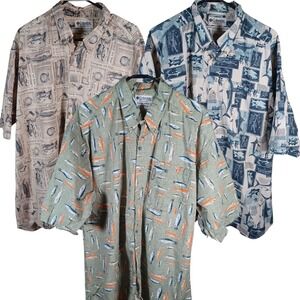 Columbia Mens Short Sleeve Fishing Shirt Button Up Lot of 3 All Over Print XXL